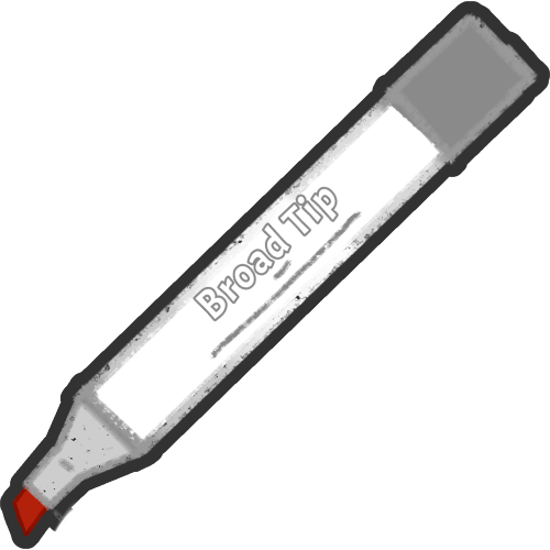 a white marker with a gray cap. The word 'Broad Tip' is written on the side of the marker in grey. The tip of the marker is red and rectangular.